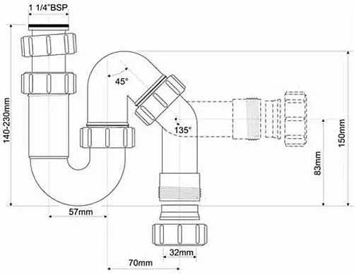 Сифон трубный для раковины Mc Alpine белый MRW7