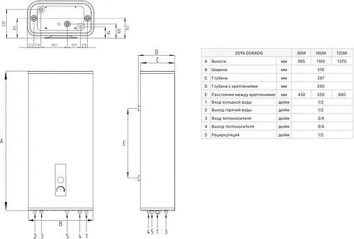 Бойлер комбинированного нагрева Zota DORADO 120M (17 кВт) ZH3468421120 Бойлер комбинированного нагрева Zota DORADO 120M (17 кВт) ZH3468421120