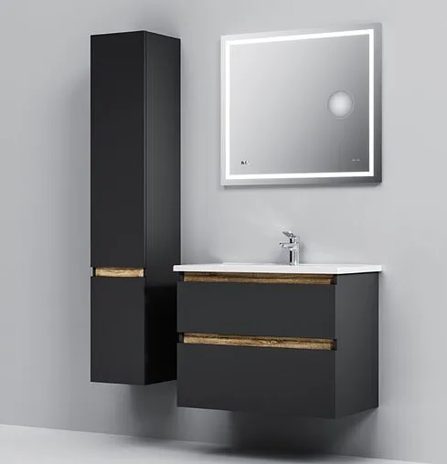 Тумба под умывальник подвесная Am.Pm X-Joy 80 чёрный матовый/светлое дерево M85AFHX0802BM
