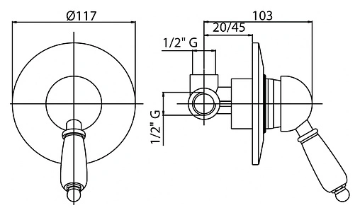 Смеситель для душа скрытого монтажа Cezares Elite бронза/белый ELITE-DIM-02-Bi