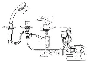 Смеситель на борт ванны на 3 отверстия Rav Slezak Dunaj хром D464.5/NP1/570, 2