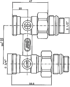 Узел нижнего подключения радиатора прямой ¾"ек x ¾"ек (½"н) Comap 960204-AF Узел нижнего подключения радиатора прямой ¾"ек x ¾"ек (½"н) Comap 960204-AF, 2