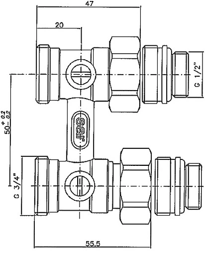 Узел нижнего подключения радиатора прямой ¾&quot;ек x ¾&quot;ек (½&quot;н) Comap 960204-AF