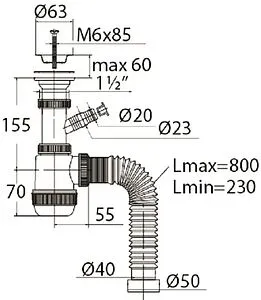 Сифон бутылочный для мойки VIRPlast Мини Элит 30980679 Сифон бутылочный для мойки VIRPlast Мини Элит 30980679, 2