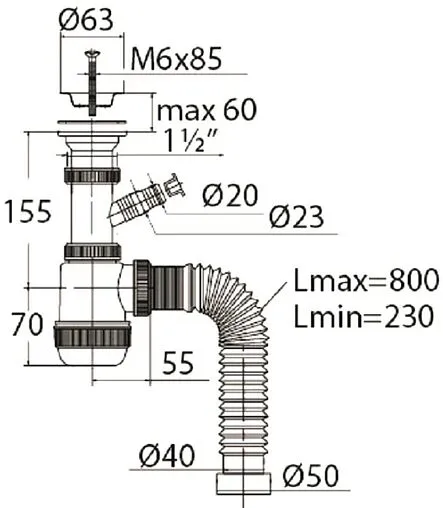 Сифон бутылочный для мойки VIRPlast Мини Элит 30980679 Сифон бутылочный для мойки VIRPlast Мини Элит 30980679