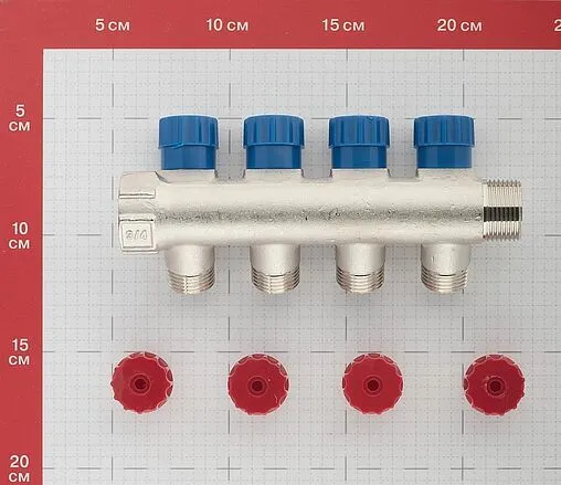 Коллектор регулирующий проходной 4 отвода ¾&quot;в/н x ½&quot;к Valtec VTc.560.N.0504