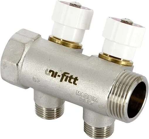 Коллектор регулирующий проходной 2 отвода 1"в/н x ½"н Uni-fitt 405N4220