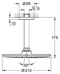 Лейка верхнего душа с потолочным креплением Grohe Rainshower Cosmopolitan 210 белый/хром 26053LS0 Лейка верхнего душа с потолочным креплением Grohe Rainshower Cosmopolitan 210 белый/хром 26053LS0, 2