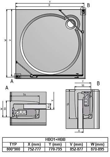 Душевое ограждение 800x900мм прозрачное стекло Roltechnik Hitech Line HBO1+HBB/800*900 284-8000000-06-02+286-9000000-06-02
