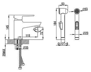 Смеситель для раковины с гигиеническим душем Ravak BM 011.00 хром X070076 Смеситель для раковины с гигиеническим душем Ravak BM 011.00 хром X070076, 2