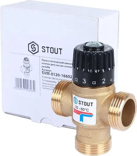 Трехходовой термостатический смесительный клапан 1&quot; +35...+60°С Kvs 1.6 Stout SVM-0120-166025