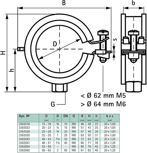 Хомут сантехнический обрезиненный 2" (59-62мм) Walraven BIS KSB1 3363062