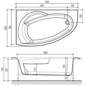 Ванна акриловая Eurolux Bagi 170х100 L E2017010008L Ванна акриловая Eurolux Bagi 170х100 L E2017010008L, 2