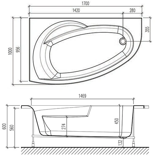 Ванна акриловая Eurolux Bagi 170х100 L E2017010008L Ванна акриловая Eurolux Bagi 170х100 L E2017010008L