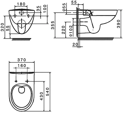 Комплект 4 в 1 Roca Victoria Rimless 893105010
