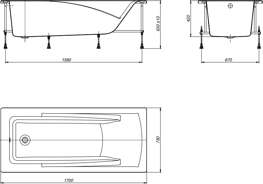 Ванна акриловая Roca Hall 170x75 ZRU9302768