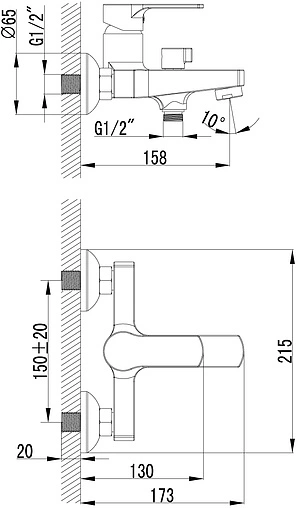 Смеситель для ванны Lemark plus Grace хром LM1512C