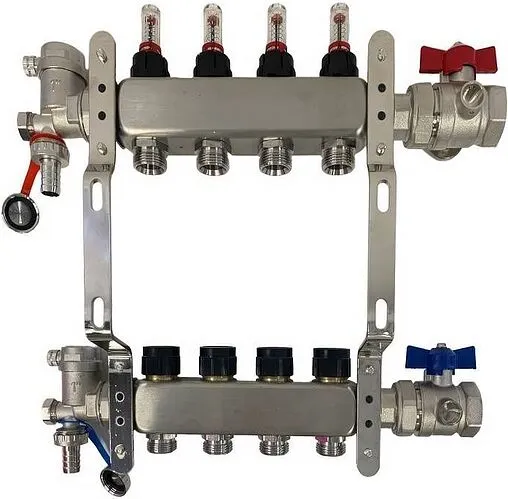 Группа коллекторная с расходомерами 14 отводов 1&quot;в/в x ¾&quot;ек WAAG WG.589.0614.F