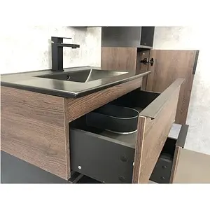 Тумба-умывальник подвесная Comforty Франкфурт 90 дуб шоколадно-коричневый/чёрный 00-00002048CF, 5