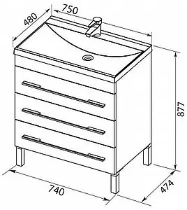 Тумба-умывальник напольная Aquanet Верона 75 чёрный 00178474+00158755, 2
