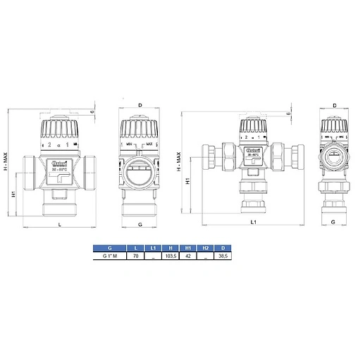Трехходовой термостатический смесительный клапан 1&quot; +35...+60°С Kvs 2.5 Barberi L-comfort V07 M25 0BB