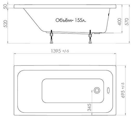 Ванна акриловая Triton Ультра 140x70 Щ0000017118