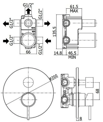 Смеситель для ванны скрытого монтажа Paffoni Light чёрный матовый LIG019NO