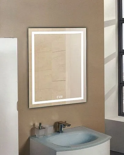 Зеркало с подсветкой Continent Verte Led 80x90 с часами, с датчиком движения белый ЗЛП630