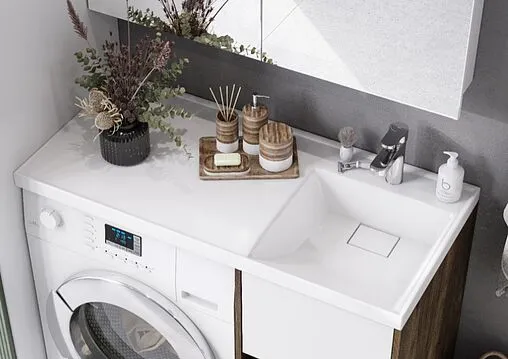 Тумба-умывальник напольная над стиральной машиной Aquaton Лондри 105 R дуб рустикальный/белый 1A2670K2LHDR0+