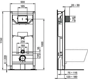 Комплект 5 в 1 Ideal Standard Tesi AquaBlade T3868V1/115A6 с кнопкой черный матовый, 2