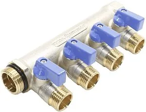 Коллектор запорный проходной 4 отвода синий ¾&quot;в/н x ½&quot;н General Fittings 6200R6N0504B4A, 1