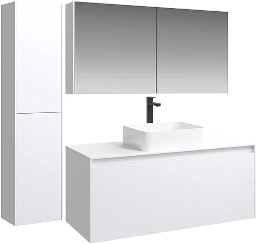 Тумба-умывальник подвесная Aqwella Mobi 120 белый MOB0112W+MOB0712W+641945