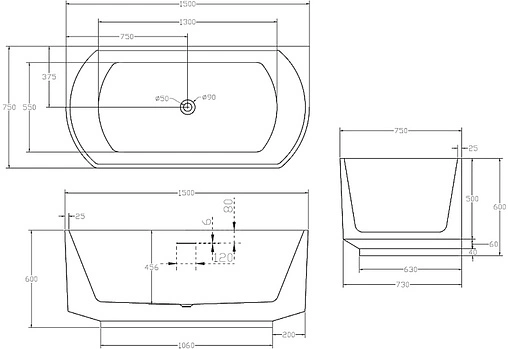Ванна акриловая Abber 150х75 AB9488-1.5