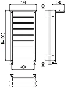 Полотенцесушитель водяной лесенка Terminus Контур с/п П9 400х1000 полированная сталь 4670078529732, 2
