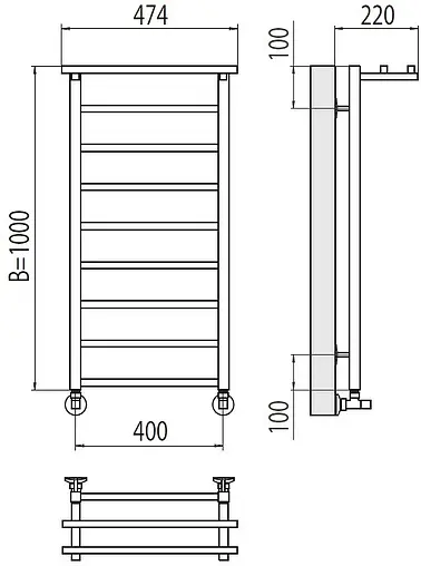 Полотенцесушитель водяной лесенка Terminus Контур с/п П9 400х1000 полированная сталь 4670078529732