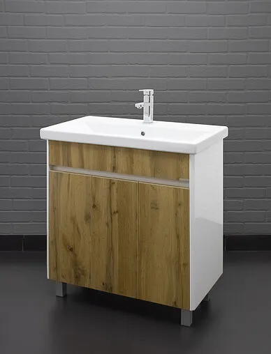 Тумба-умывальник напольная Домино Uno 80 дуб вотан/белый DU1507T+WB.FN/Fest/80-C/WHT.G/S1