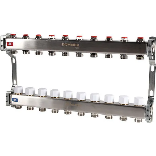 Группа коллекторная без расходомеров 10 отводов 1&quot;в/в x ¾&quot;ек Rommer RMS-3200-000010