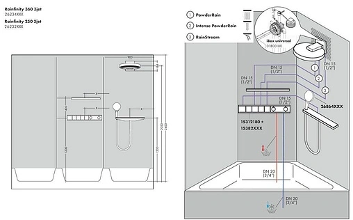 Лейка верхнего душа с настенным креплением Hansgrohe Rainfinity 360 3jet шлифованный чёрный хром/графит 26234340
