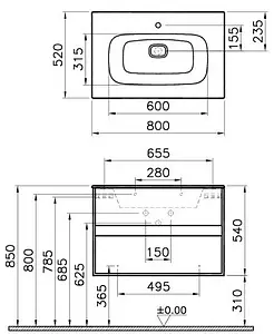Тумба-умывальник подвесная VitrA Metropole 80 чёрный/сливовое дерево 58181 Тумба-умывальник подвесная VitrA Metropole 80 чёрный/сливовое дерево 58181, 2