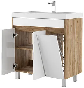 Тумба-умывальник напольная Домино Karlo 80 белый/дуб вотан DK5304T+4627173210188, 5