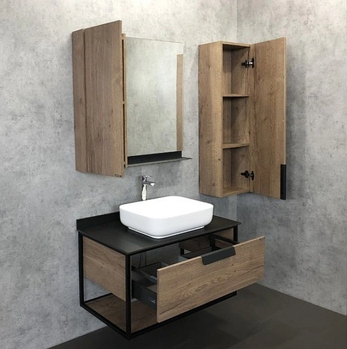 Тумба-умывальник подвесная Comforty Кёльн 90-1 дуб тёмный/чёрный 00004149965CF Тумба-умывальник подвесная Comforty Кёльн 90-1 дуб тёмный/чёрный 00004149965CF