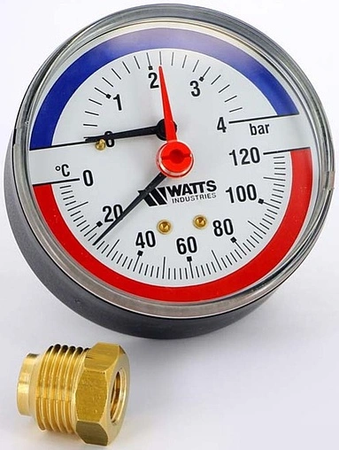 Термоманометр аксиальный Watts F+R818 80мм 4 бар 120°С ½&quot; 10009464