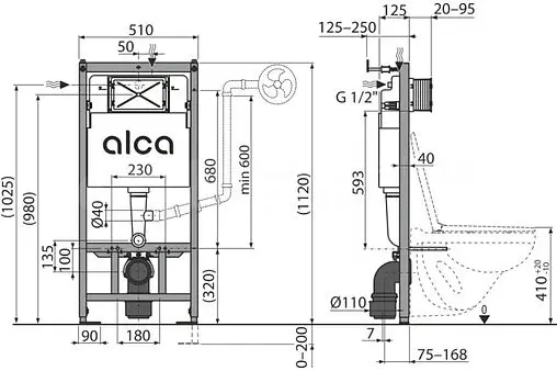 Инсталляция для подвесного унитаза Set 4 в 1 AlcaPlast Sadromodul AM101/1120-4:1 RU M570-0001 с кнопкой белый