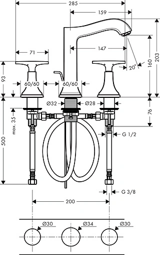Смеситель для раковины Hansgrohe Metropol Classic 160 хром/золото 31307090 Смеситель для раковины Hansgrohe Metropol Classic 160 хром/золото 31307090