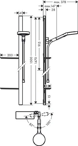 Душевая стойка Hansgrohe Rainfinity 130 3jet 150см хром/графит 27673000