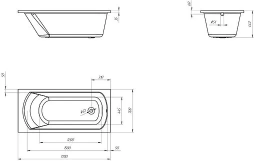 Ванна акриловая Eurolux Miamika 170х70 E1017070031 Ванна акриловая Eurolux Miamika 170х70 E1017070031