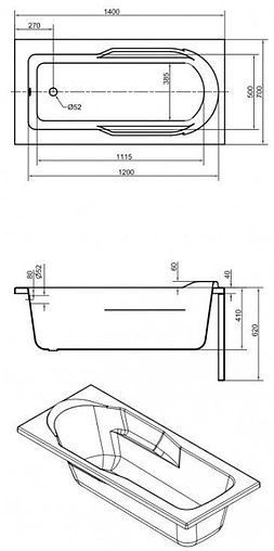 Ванна акриловая Cersanit Santana 140x70 63348