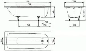 Ванна стальная Kaldewei Saniform Plus 170x70 mod. 363-1 standard белый 111800010001 Ванна стальная Kaldewei Saniform Plus 170x70 mod. 363-1 standard белый 111800010001, 2