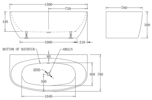 Ванна акриловая BelBagno 150x78 BB83-1500