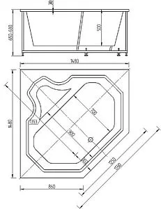 Ванна акриловая Aquatek Лира 150x150 с фронтальной панелью с каркасом (вклеенный) LIR150-0000032, 2